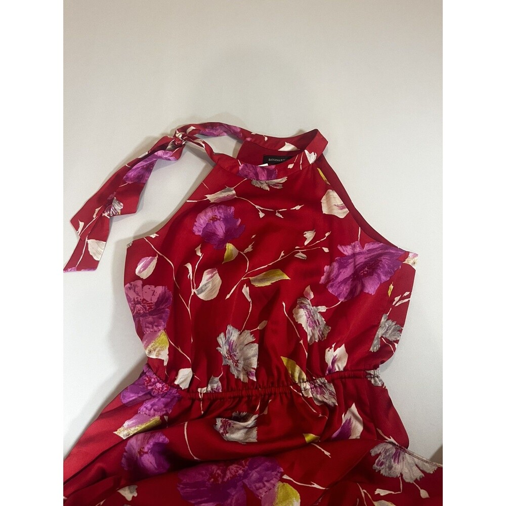 new Banana Republic XS small Red Floral Halter Tie-Neck Maxi Dress Boho - Picture 10 of 13